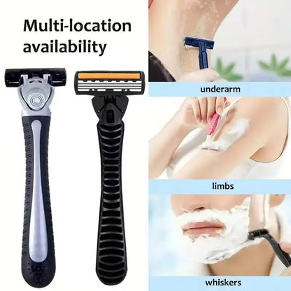 Men’s Reusable Safety Razor with Triple Blades – Anti-Slip Handle, Skin Guard, Travel Shaving Kit Variety Pack