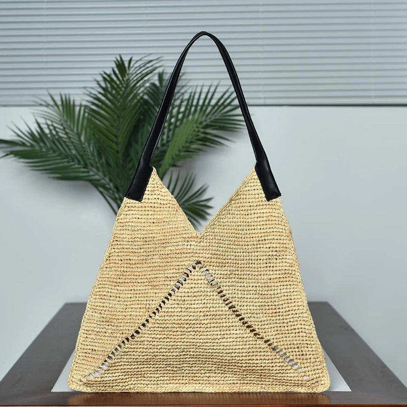 2025 Fashion Straw Tote Bag - Triangle Woven Shoulder Handbag for Beach & Casual Summer Style