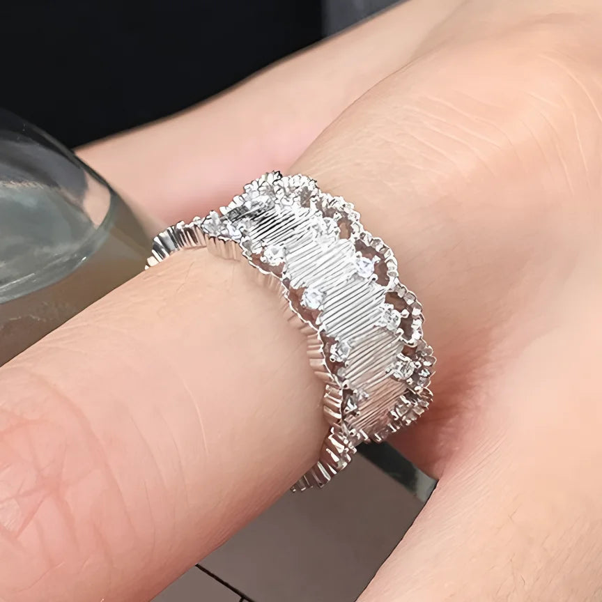 VENTFILLE 925 Sterling Silver Adjustable Ring – Vintage Hollow Line Punk Hip Hop Couple Jewelry