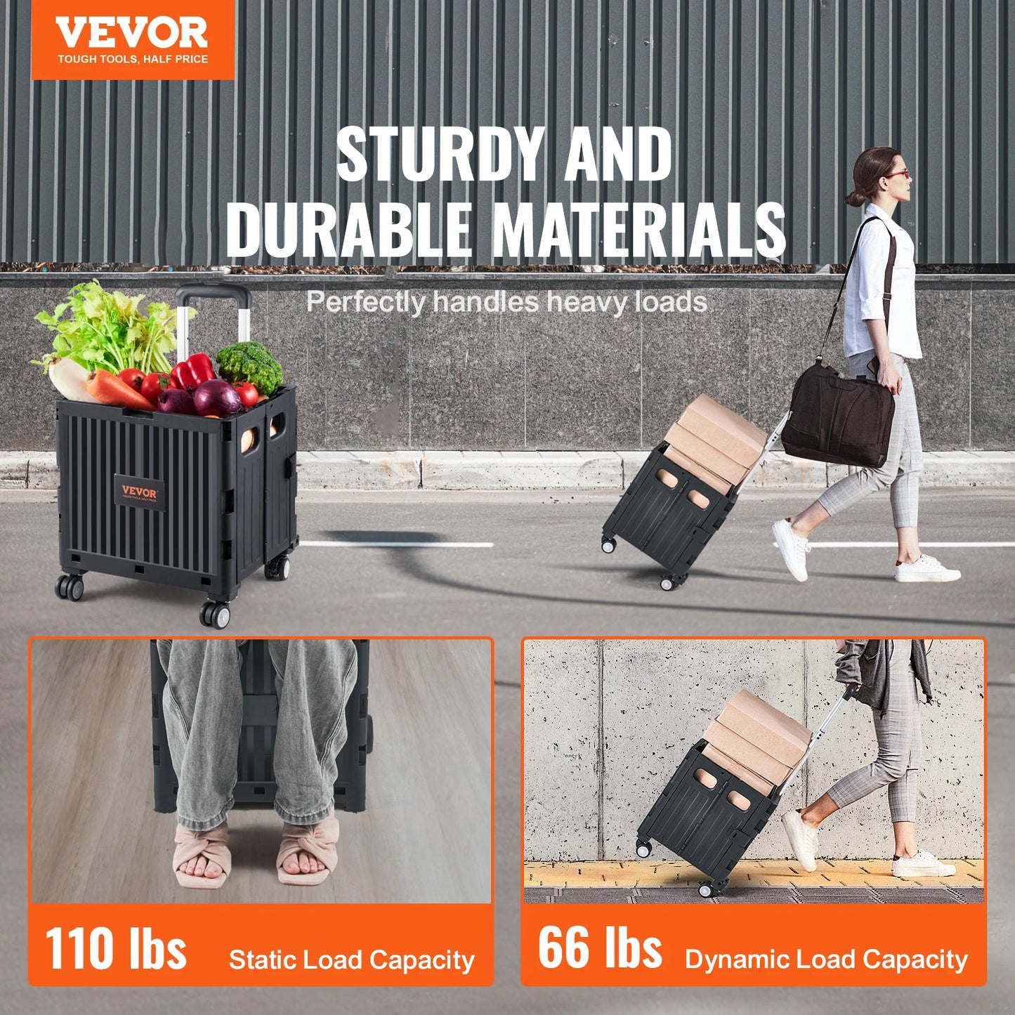 VEVOR Foldable Utility Cart – Portable Handcart with Telescoping Handle & Wheels for Shopping, Travel, Office, and Garden Use
