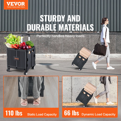 VEVOR Foldable Utility Cart – Portable Handcart with Telescoping Handle & Wheels for Shopping, Travel, Office, and Garden Use
