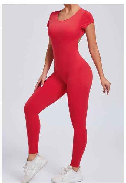 Women’s One-Piece Padded Backless Yoga Romper – Quick-Dry Workout Bodysuit & Sports Jumpsuit