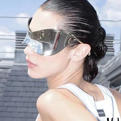 Oversized Futuristic Shield Sunglasses – Silver Mask Visor Eyeglasses for Women & Men, Y2K Punk Fashion Sun Glasses