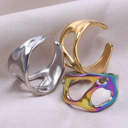 Stainless Steel Chunky Open Ring — Textured Vintage Lava Design for Men & Women