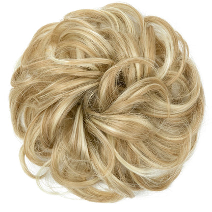 Synthetic Messy Hairpiece Chignon Scrunchie – Blonde & Brown Donut Bun for Women, Elastic Daily Use Hair Extension H9