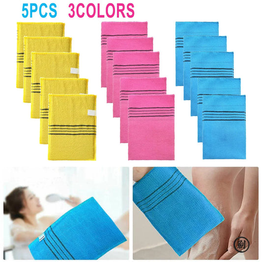 5-Piece Exfoliating Bath Pad Set — Soft Korean & Italian Style Washcloths for Body Scrub, Shower, and Spa Use