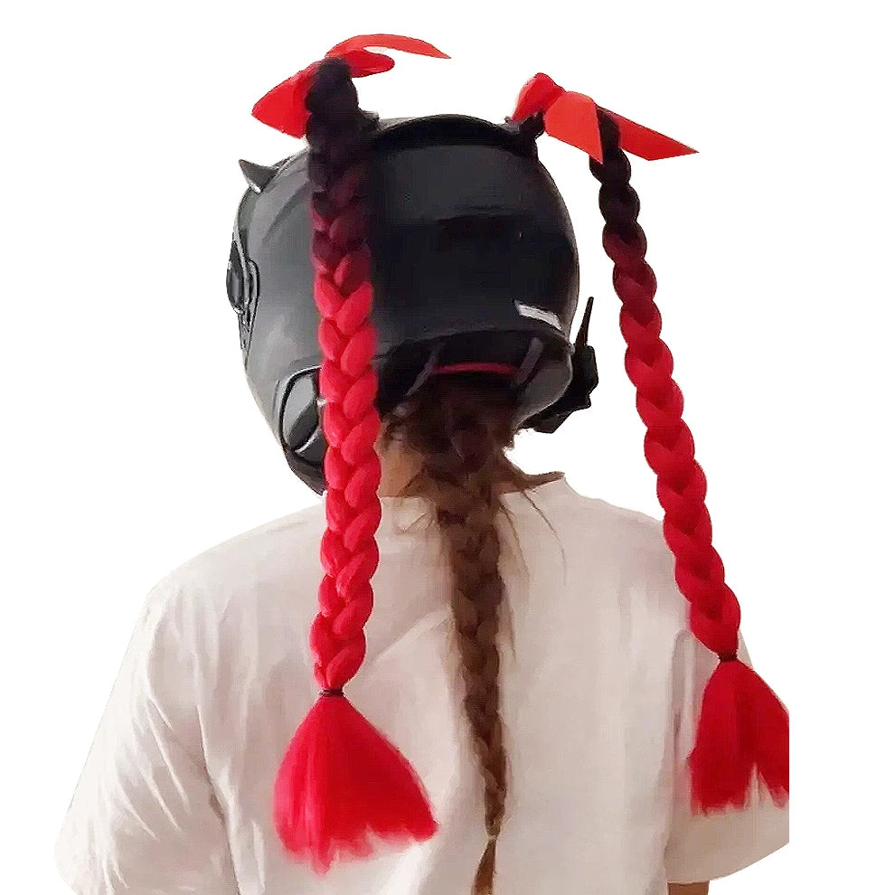 2pcs Motorcycle Helmet Braids - Woman's Twist Pigtail Wig for Helmets, 164 Colors with Sucker