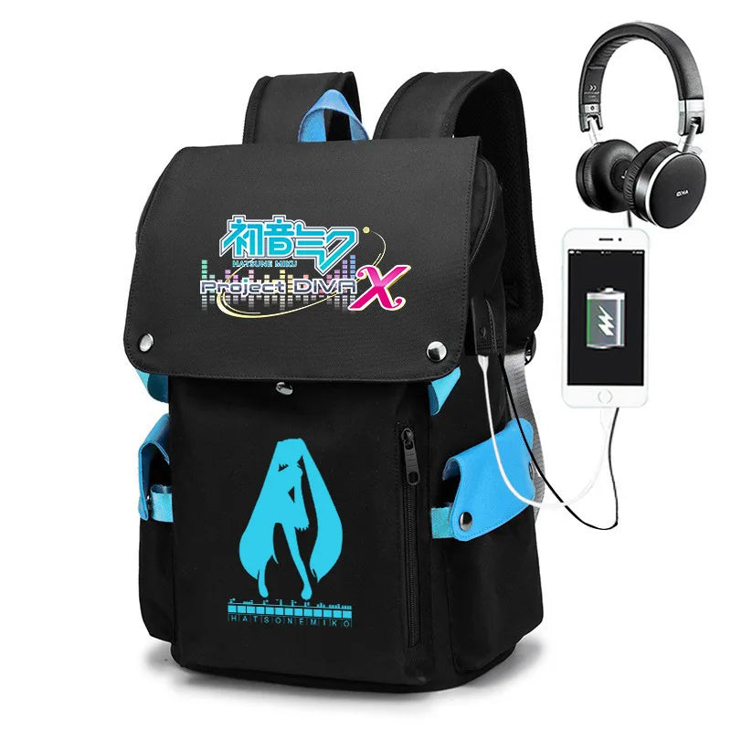 Hatsune Miku Anime School Backpack – Large Capacity Student Bag for Primary, Junior & High School Boys Gift