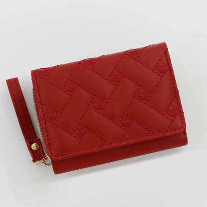 Women’s Mini Wallet - Embroidered Love Pattern Zipper Card Holder with Large Capacity