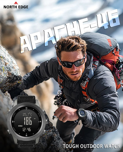 NORTH EDGE APACHE-46 Men’s Digital Outdoor Watch – Altimeter, Barometer, Compass, WR50M Sports Watch