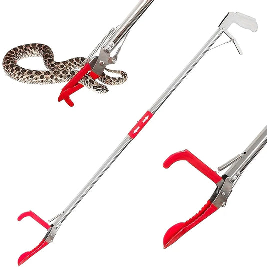 1.5M Foldable Snake Tongs - Stainless Steel Reptile Grabber Tool with Wide Jaw Catcher Hook for Snake Handling