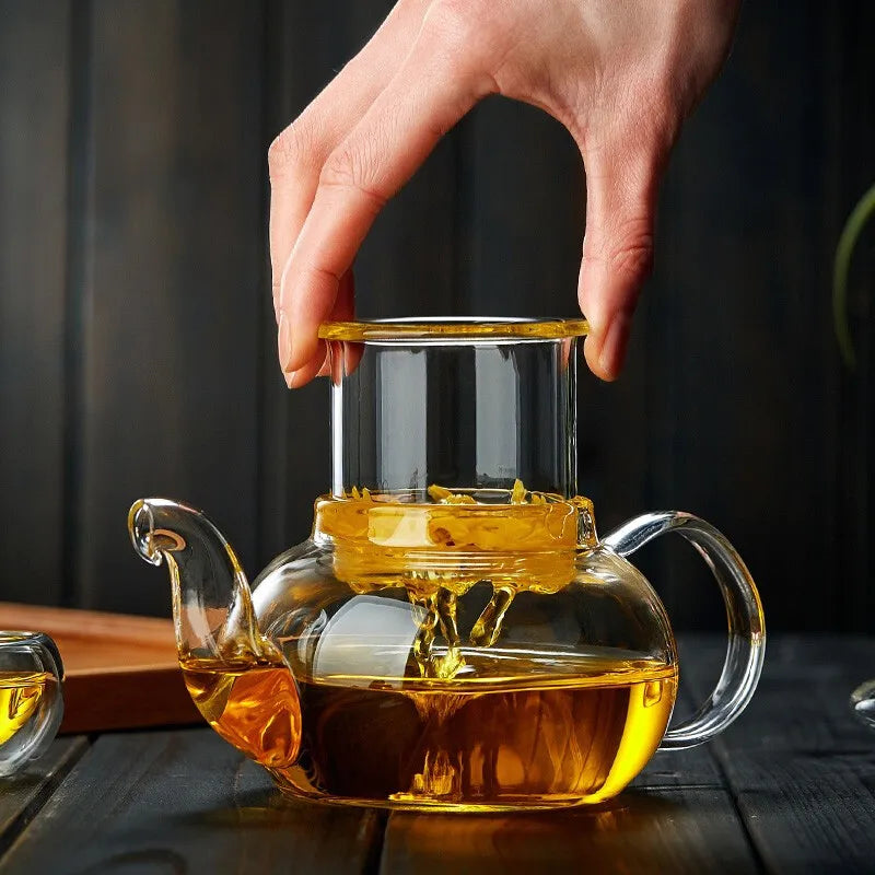 400ml/1000ml Heat-Resistant Glass Teapot – Kung Fu Teaware Set with Tea Strainer for Puer, Oolong, Barley