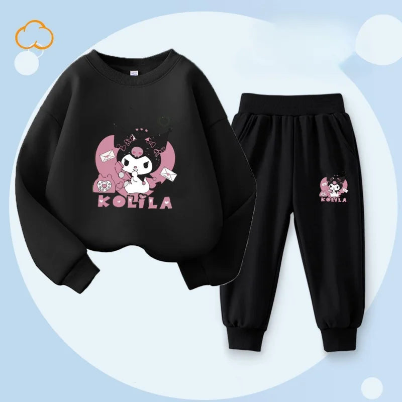 Sanrio Kuromi Cartoon Print Clothing Set for Girls – Sweatshirt & Long Pants, 2-Piece Autumn Sweatsuit for Toddlers & Kids