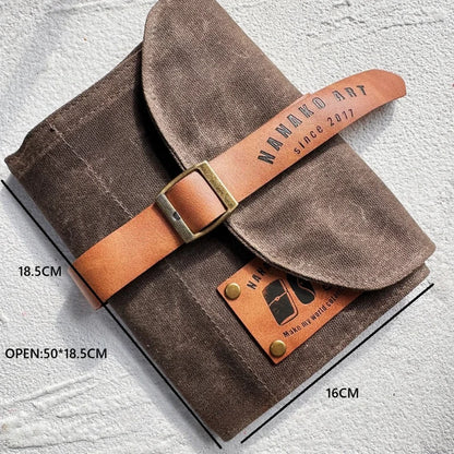 Oil Wax Leather Pencil Case – Waterproof Canvas Carabiner Bag for Artists, Students & Portable Travel Storage