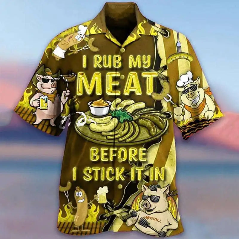 Men's 3D Fruit Hawaiian Shirt - Cartoon Cuban Collar Short Sleeve Beach Top