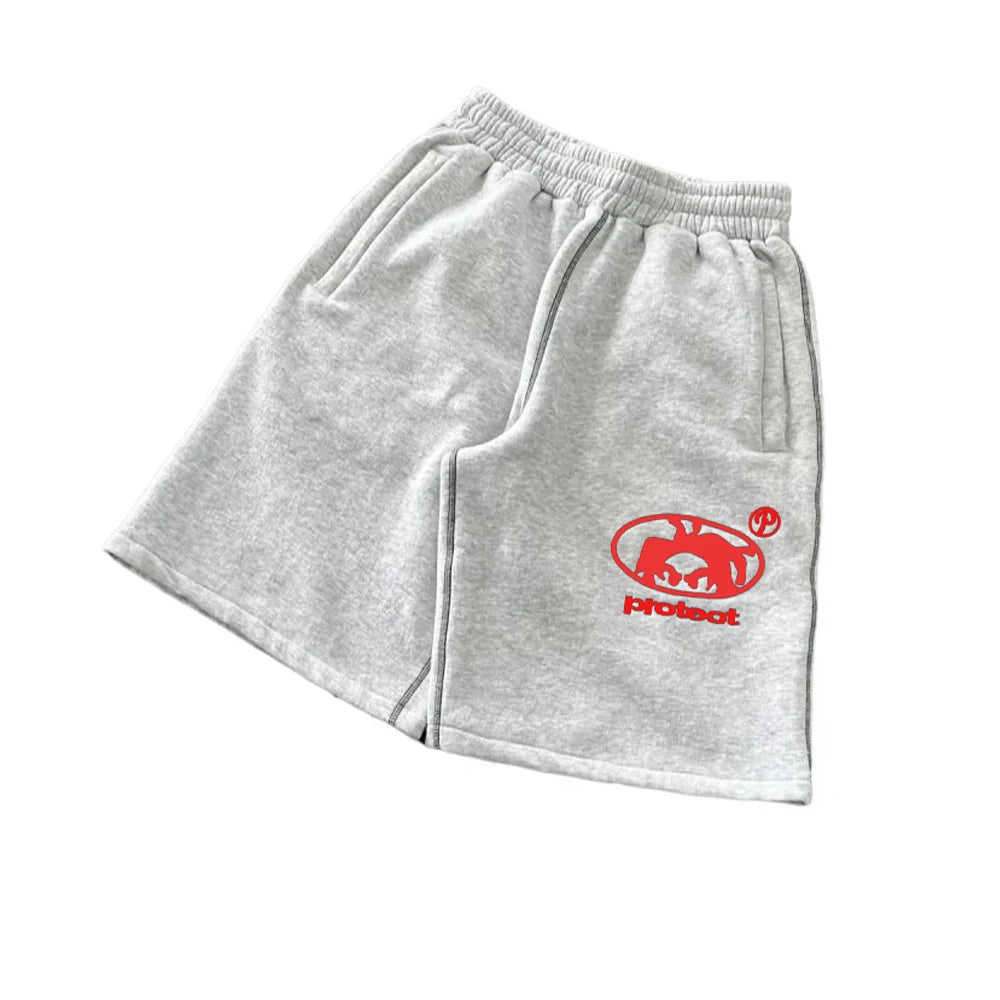 Men’s Y2K Grey Cotton Cargo Shorts - Baggy Hip-Hop Streetwear Casual Summer Style