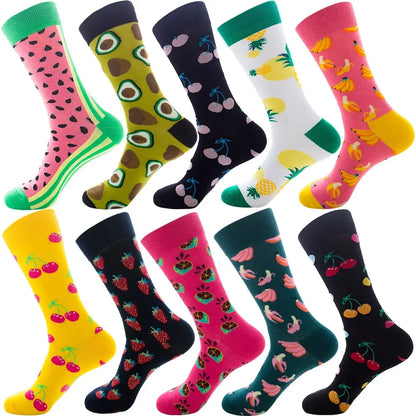 10-Pair Big Size Crew Socks Pack - 38 Style Funny Rhombus Casual Fashion Socks for Men