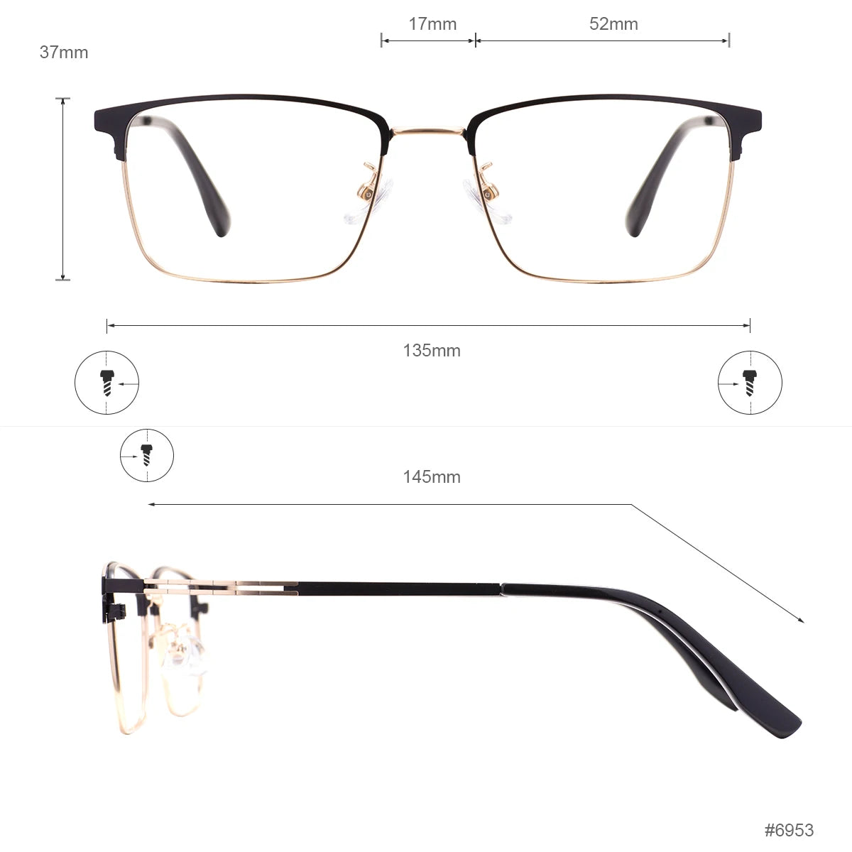Comfortable Rectangular Men’s Business Glasses – Full Rim Browline Metal Frame for Optical Prescription Lenses