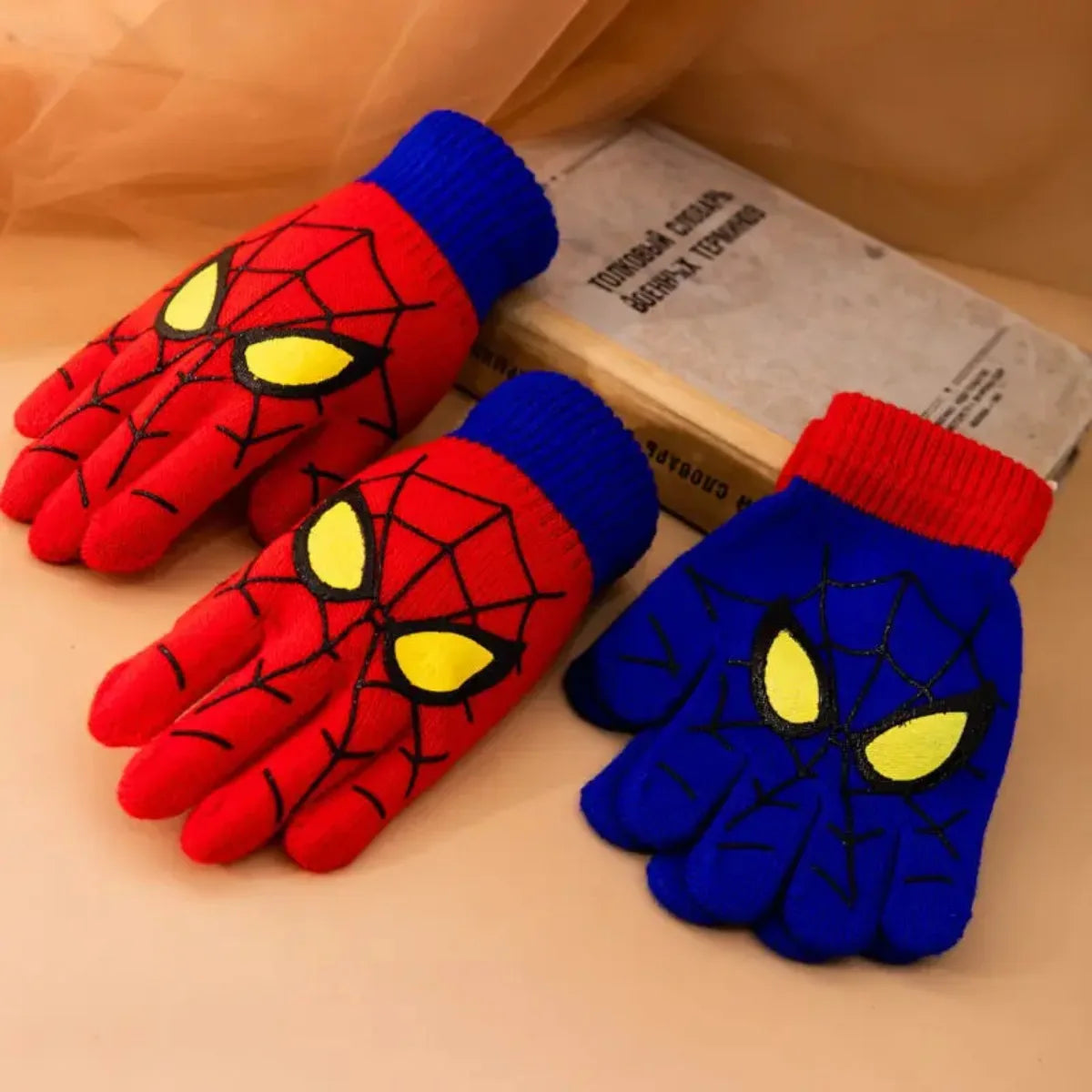 Spider Pattern Winter Gloves - Soft Stretch Knitted Full Finger Gloves for Daily Wear and Christmas Gifts