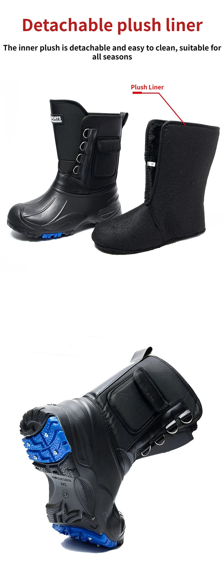 Men’s Waterproof Non-Slip Rain Boots — Cotton Mountaineering & Fishing Work Shoes for Spring Farm Use