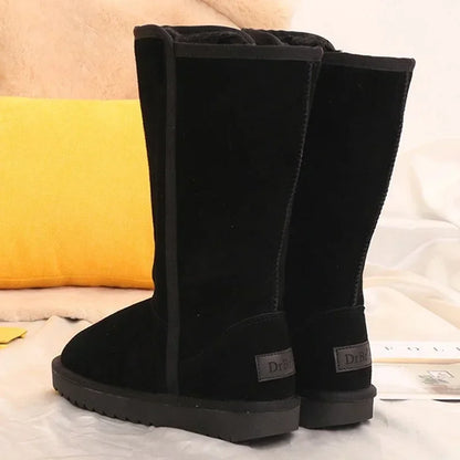 Women’s Classic Winter Snow Boots 2024 – Waterproof Leather Fur Knee-High Boots with Velvet Lining