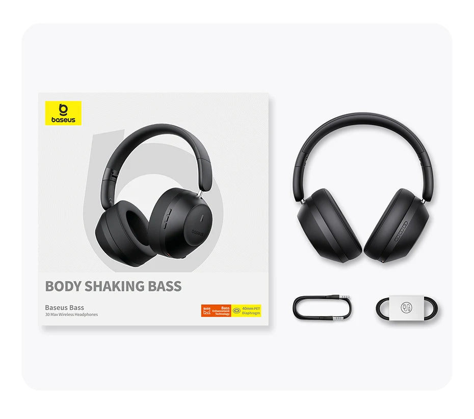 Baseus Bass 30 Max Wireless Headset - Bluetooth 5.3, Over-Ear Headphones, Bass-Enhancing 40mm Diaphragm, Ultra Low Latency, 50H Playtime