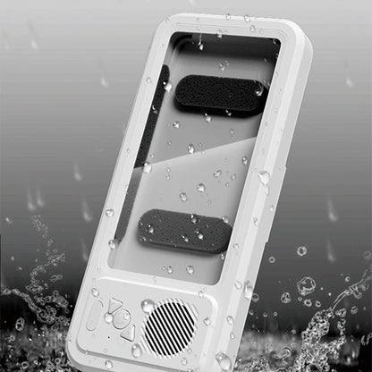 Waterproof Bathroom Phone Holder with Bluetooth Speaker – 360° Rotating Touch Screen Stand for Bath & Shower Entertainment