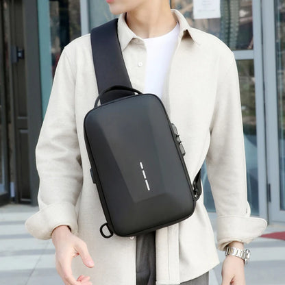 Anti-Theft Combination Lock Chest Bag with USB Charging Port – Men's Fashion Crossbody Travel Shoulder Bag