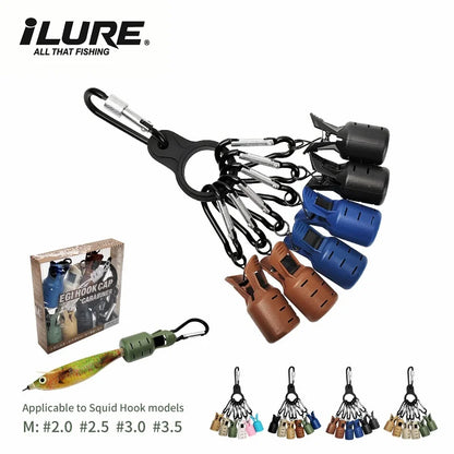 Squid Jig Bait Protector Kit - 6-Piece Egi Hook Covers with Carabiner