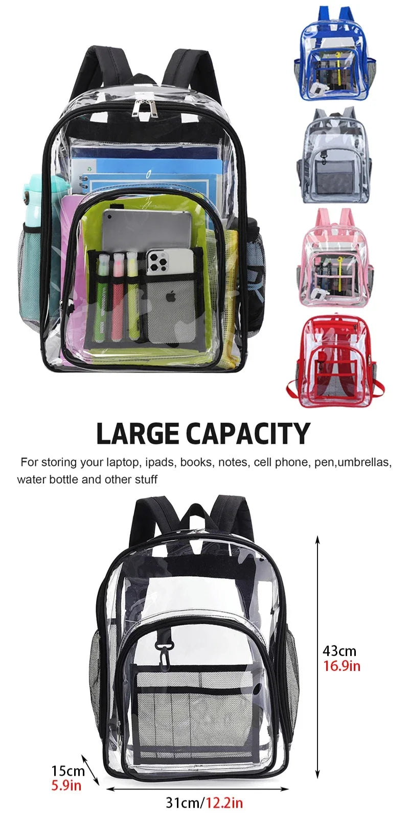 Transparent Shoulder Bag | Unisex Large Capacity Waterproof Multifunctional Backpack for Men & Women