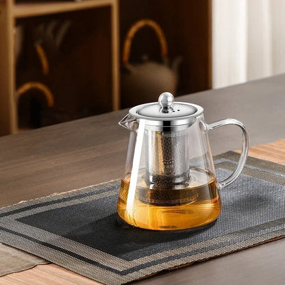 450ml-950ml Heat-Resistant Glass Teapot – Stainless Steel Tea Strainer Infuser, Flower Kettle for Kung Fu Teaware, Puer & Oolong Tea