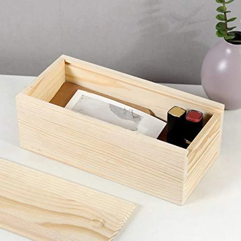 Pine Wooden Pull-Out Storage Box – Sliding Cover Jewelry Organizer, Log Drawer DIY Wooden Case