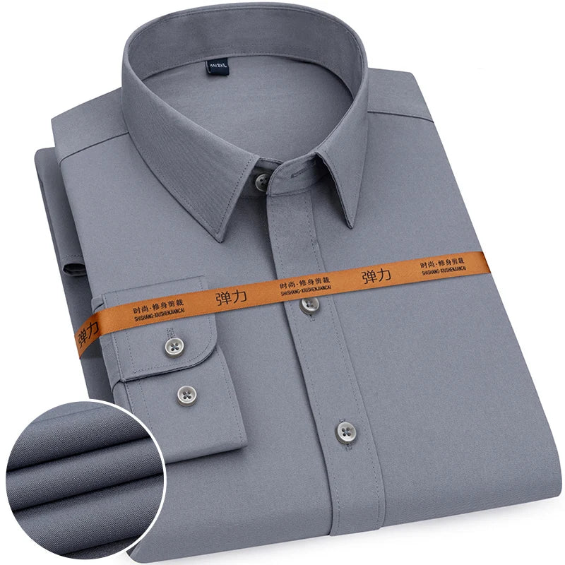 Men's Solid Color Long Sleeve Shirt - Slim Fit Formal Business Casual Dress Shirt