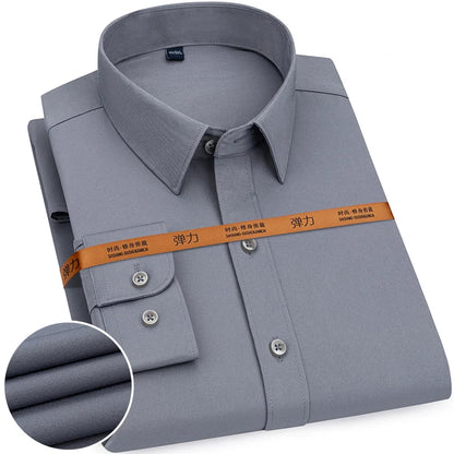 Men's Solid Color Long Sleeve Shirt - Slim Fit Formal Business Casual Dress Shirt