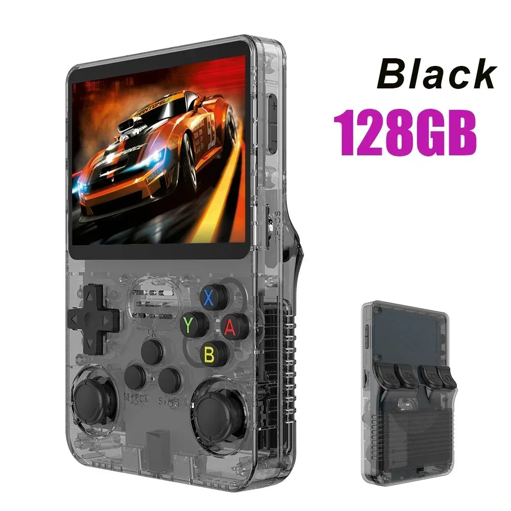 128GB Open Source R36S Video Game Console – Linux System, 3.5 Inch IPS Screen, Orange Portable Pocket Player with 64GB of Best Games