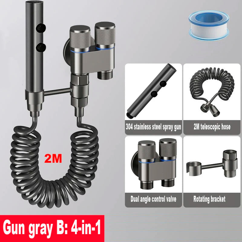 Stainless Steel Toilet Bidet Sprayer Set - Dual Button Handheld Rain Spray Faucet with Self-Cleaning Shower Head & Bathroom Hose Kit