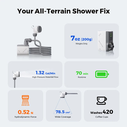 FLEXTAIL Portable Shower Pump – IPX7 Waterproof Rechargeable Water Pump with Hose for Camping & Outdoor Shower