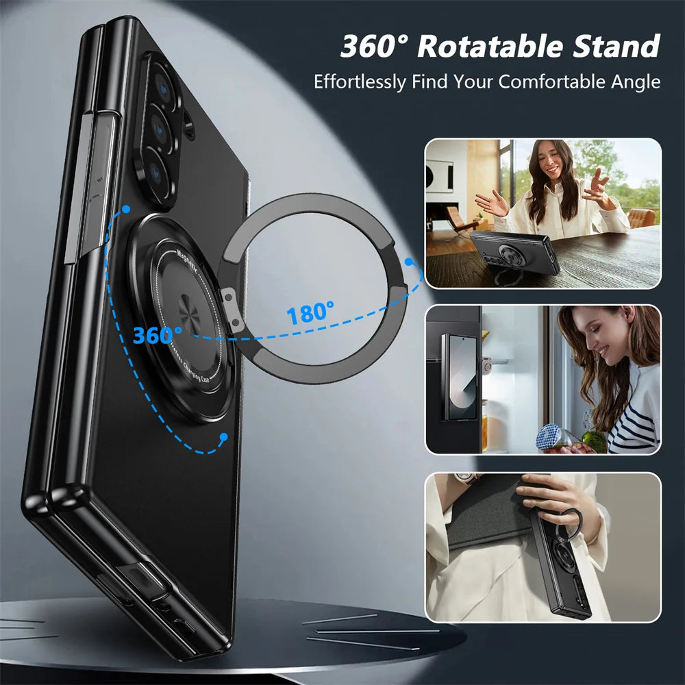 360° Rotating Magnetic Ring Case for Samsung Galaxy Z Fold 6/5/4/3 5G – Hinge Protection Phone Cover with Holder