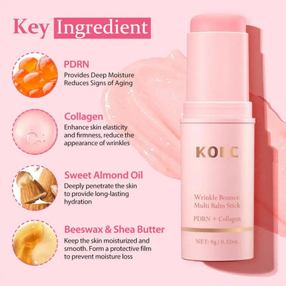 PDRN Collagen Wrinkle Bounce Multi Balm Stick - Moisturizing Facial Balm for Hydrated, Smoother-Looking Skin