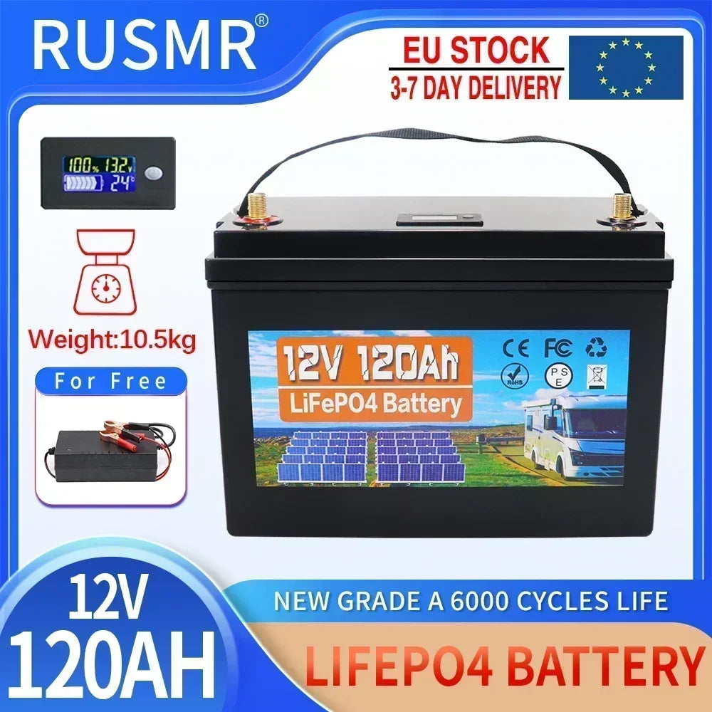 12V 120Ah LiFePO4 Battery Pack – Built-in BMS Lithium Iron Phosphate for Home Backup Power & Energy Storage Systems