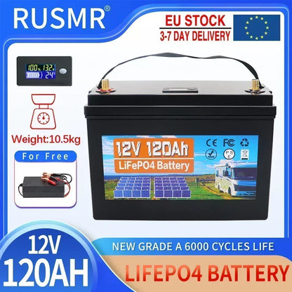 12V 120Ah LiFePO4 Battery Pack – Built-in BMS Lithium Iron Phosphate for Home Backup Power & Energy Storage Systems