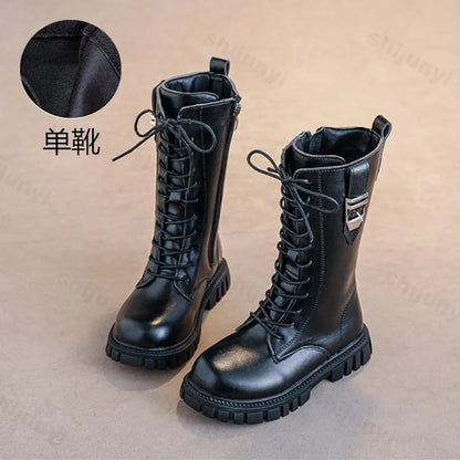 2025 Kids Knee-High Boots – Autumn British Style Girls’ Princess Boots, Zipper, Comfortable, Non-Slip & Buckle Design
