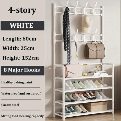 Multi-Layer Clothes Hanger & Shoe Rack – DIY Floor-Standing Hat and Shoes Organizer for Living Room Storage