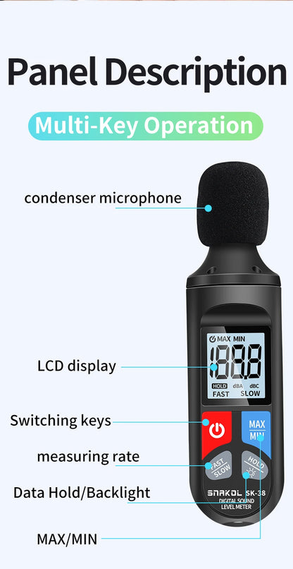 Digital Sound Level Meter — Portable Audio & Noise Decibel Meter 30-130dB