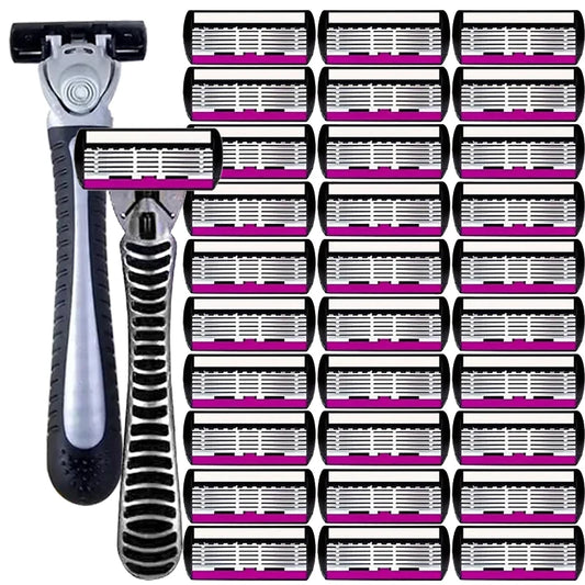 3/6/12PCS Men’s Safety Razor Blades - 6-Layer German Stainless Steel Shaving Cartridges Compatible with Mach Razors