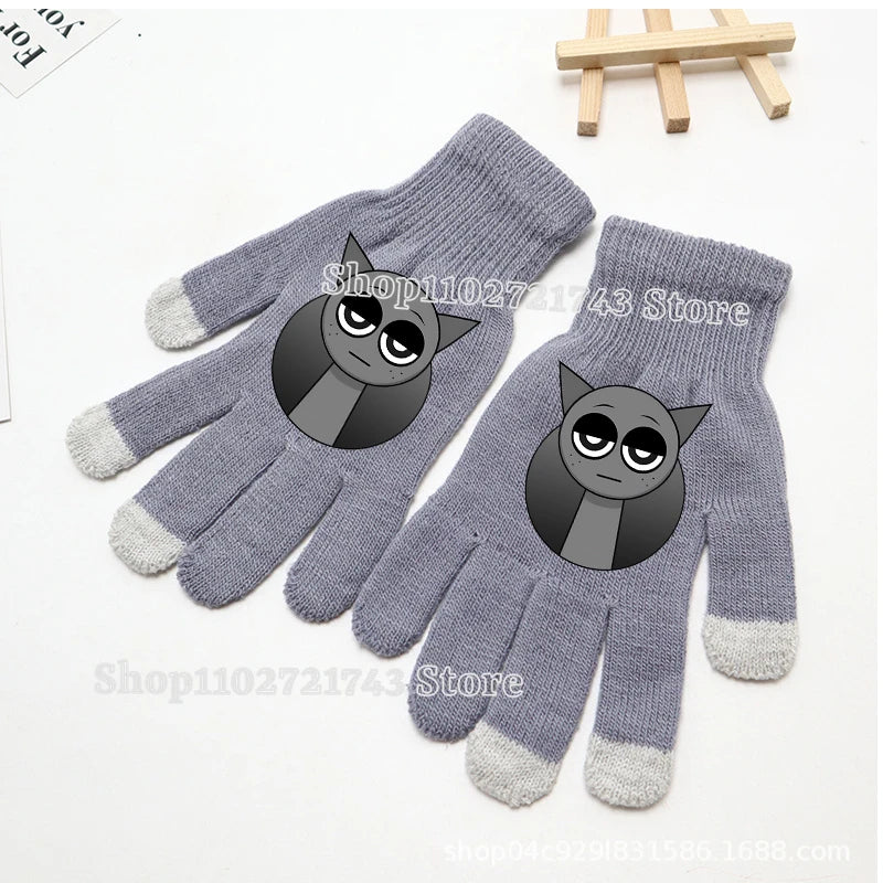 Sprunki Knitted Gloves for Kids - Cute Cartoon Touchscreen Winter Warm Mittens for Boys & Girls