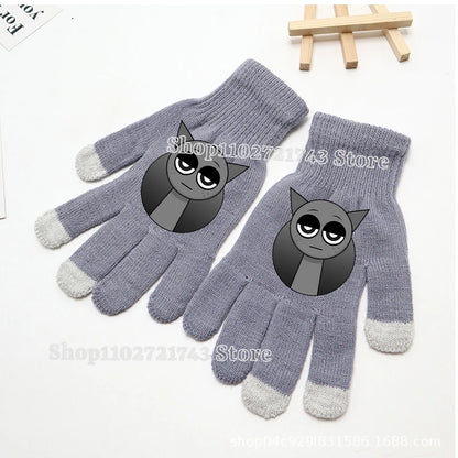 Sprunki Knitted Gloves for Kids - Cute Cartoon Touchscreen Winter Warm Mittens for Boys & Girls