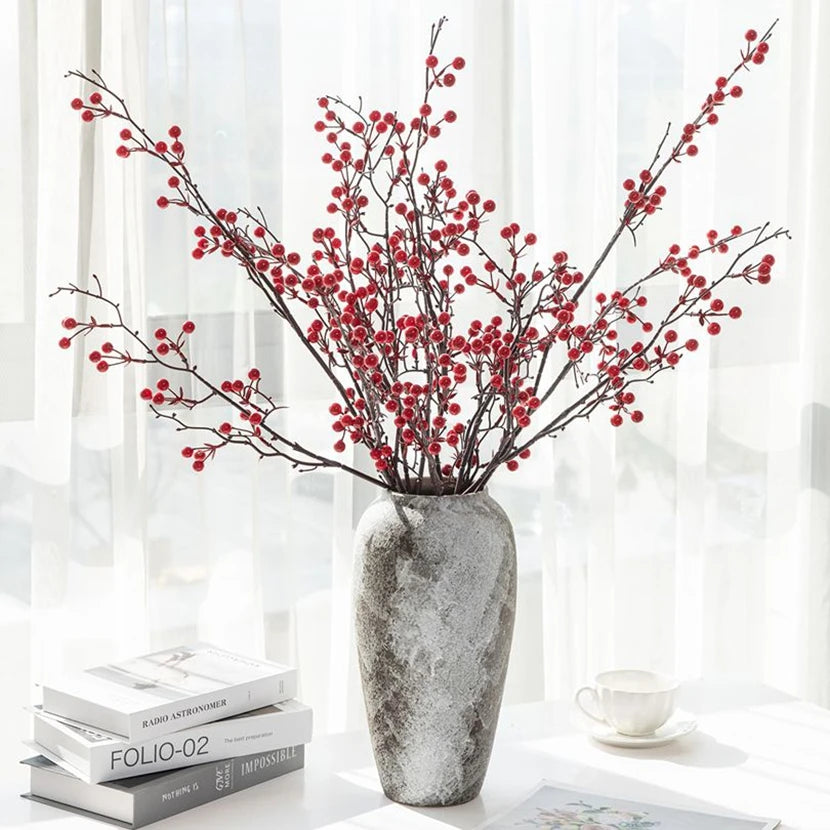 Artificial Holly Plant with Red Berries – Mini Decorative Bonsai for Home, Table, Garden, Festival, Party, Wedding, DIY Gifts