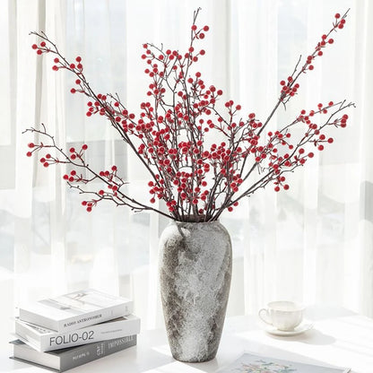 Artificial Holly Plant with Red Berries – Mini Decorative Bonsai for Home, Table, Garden, Festival, Party, Wedding, DIY Gifts
