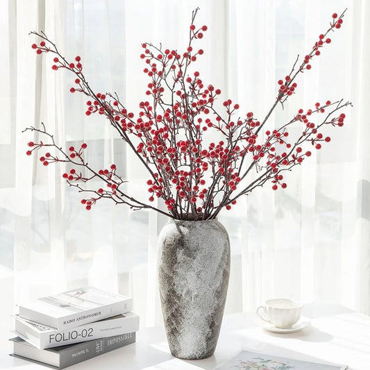 Artificial Holly Plant with Red Berries – Mini Decorative Bonsai for Home, Table, Garden, Festival, Party, Wedding, DIY Gifts